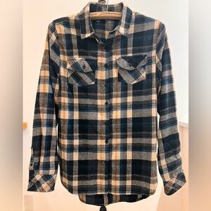 Plaid Button-Down Shirt - Black, Blue, Tan